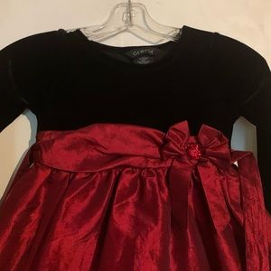 George Black Velvet Top/Dark Red Satin Dress with Jeweled Flower - Size 6X